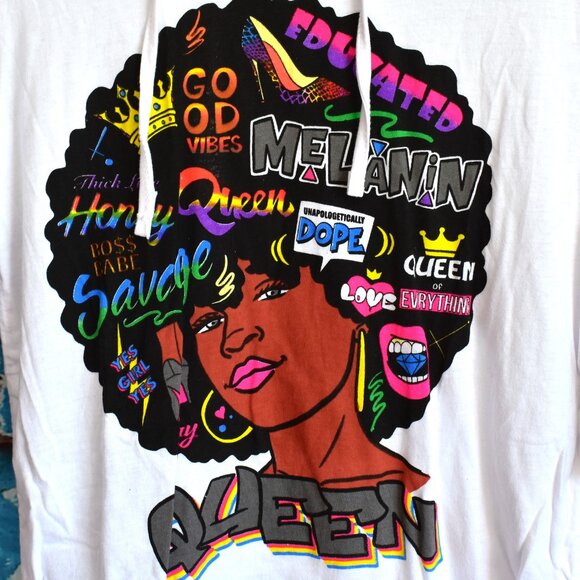 Girl's On Fire Melanin Junior Long Sleeve Hoodie Graphic Print LARGE White - Picture 6 of 10